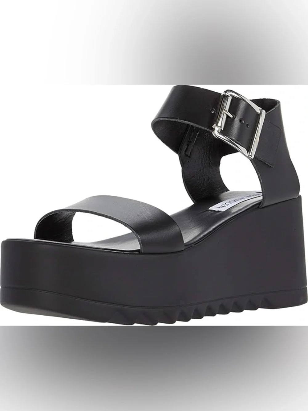 Steve Madden Black Platform Sandals with Silver Buckle